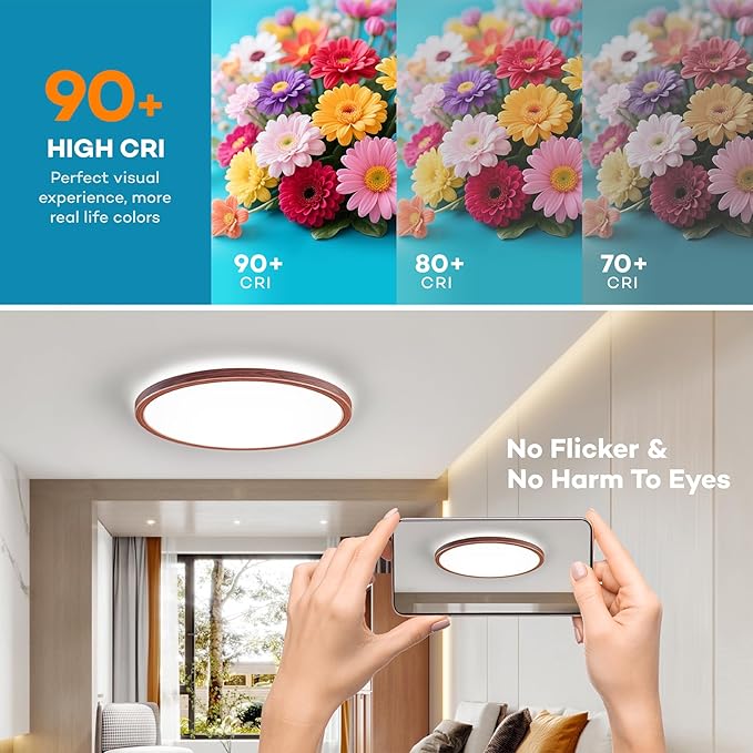 LED Flush Mount Ceiling Light Fixture with Remote Control, 15.4 Inch 3000K-6500K Dimmable Round Low Profile Ceiling Lamp for Living Room Bedroom Kitchen