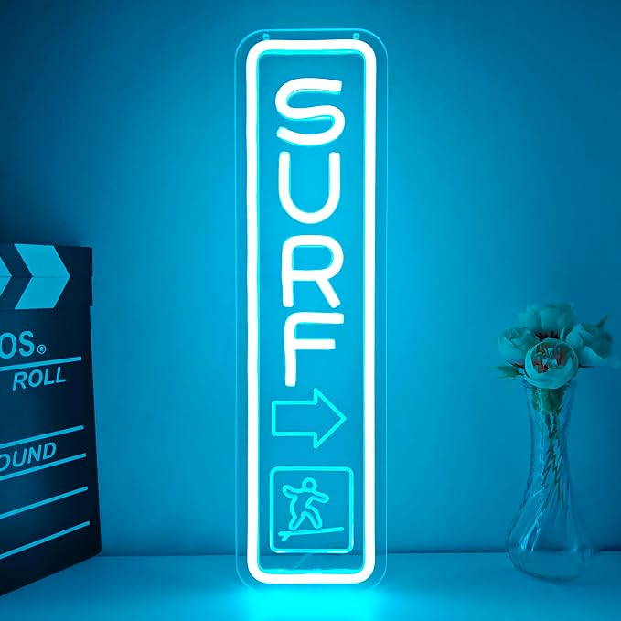 Surf Neon Sign for Wall Decor Surfing Led Sign Dimmable Beach Neon Light Signs Coastal Light Up Sign for Surf Decor Themed Room Decor Party Shop Business Surfing Beach