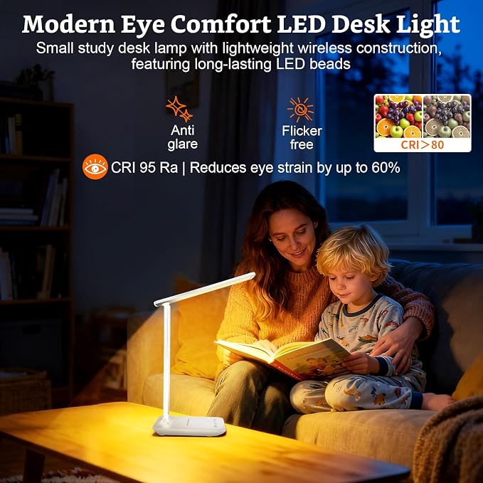 LED Portable Bright Rechargeable Desk Lamp, 4000mah Dimmable Touch Battery Operated Eye-friendly Desk Light With Charger, Adjustable Modern Cordless Table Lamps For Office Home Nail Craft Puzzle White