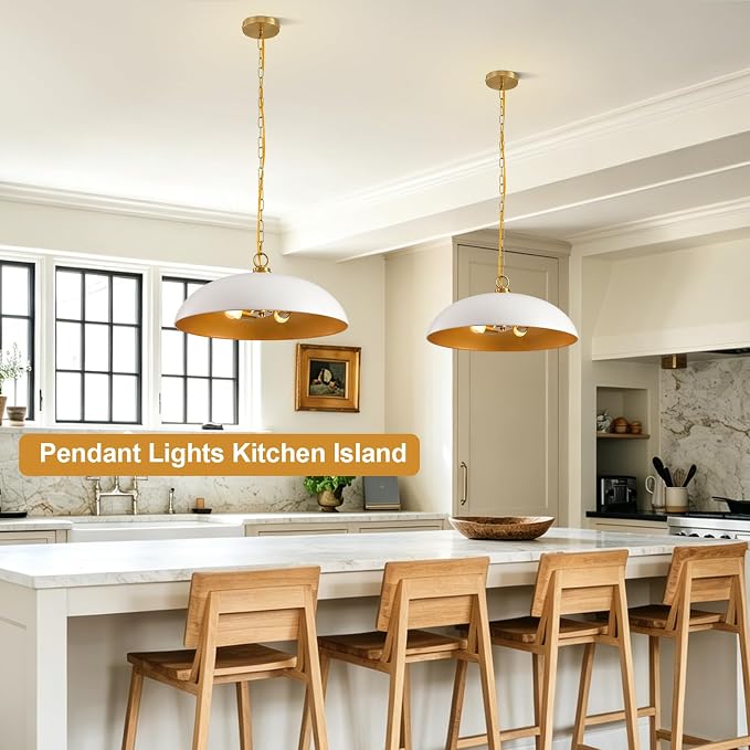 20in Dome Pendant Light 3-Light for Kitchen Island Over Table | Industrial Large Oversized Pendant Lighting Fixture Chandelier Ceiling Hanging Lamp for Kitchen Island Dining Room Over Table