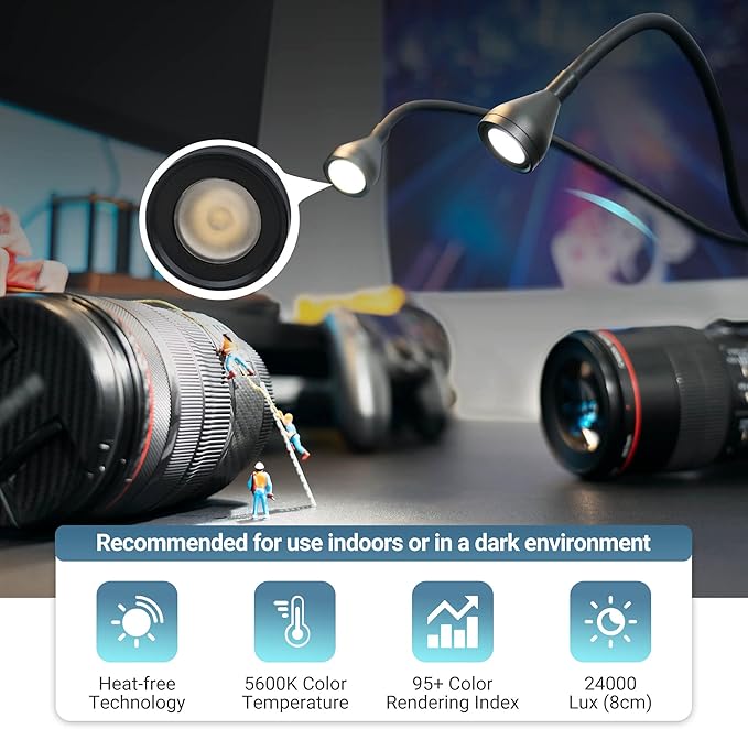LED Macro Arm Light with 10 Level Ajustable Brightness,CRI 95+ 5600K Macro Photography Lighting Support Type-C Charge for DSLR Mirrorless Camera for Insect Plant Jewelry Close-up Shooting