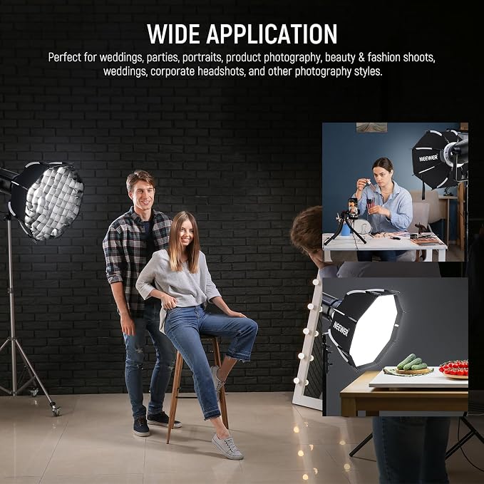 NEEWER Octagonal Softbox Kit, 17.7" Parabolic Soft Box with Light Diffusers for Studio Photography Video Recording Streaming Lighting Compatible with Aputure 120d Compatible with Godox SL60w, NS45P