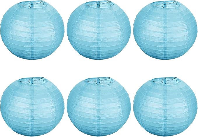 PATIKIL 8 Inch Paper Lanterns, 6 Pack Round Folding Hanging Lamp Shade for Wedding Home Party Festival Celebration, Light Blue