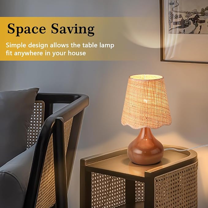 Ziqqeelam Brown Small Bedside Table Lamp for Bedroom, Farmhouse Bedroom Lamps for Nightstand,