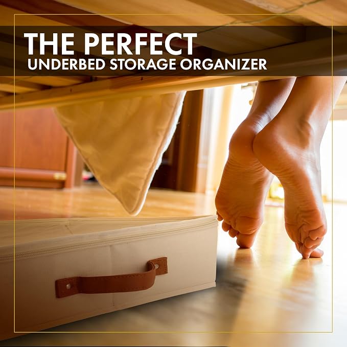 Under Bed Storage, Low Profile 2pc with Lid, Ivory | Slim fit for low-clearance beds & couches, Fits seasonal clothes, blankets & shoes, Bins with lids, Space-saving storage