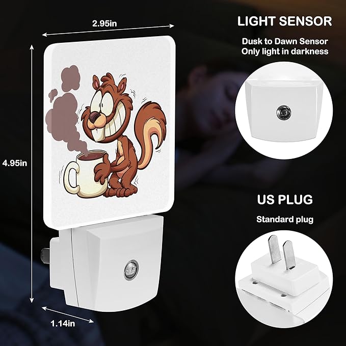 LED Night Light Lamp with Smart Sensor Dusk to Dawn Sensor,Squirrel Shake and Hold Coffee Night Light Daylight White,0.5W Plug-into Wall for Adults,Bedroom,Bathroom,Hallway,Kitchen