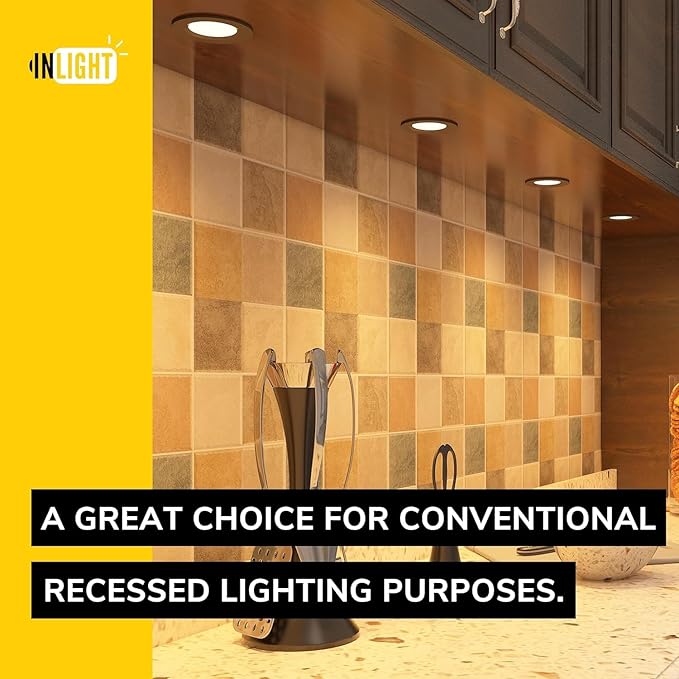 Getinlight 2.75" Under Cabinet LED Puck Lights Kit, Plug-in 12V Set with in-Line Dimmer, 3000K Warm White, Recessed or Surface Mount, ETL Listed, 3-Pack, IN-0102-3-BK