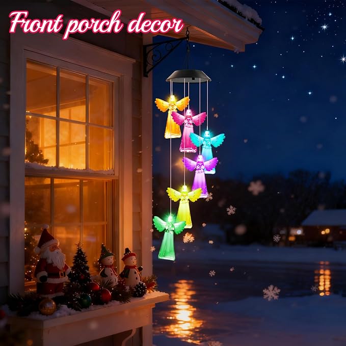 Winzwon Angel Solar Wind Chimes for Outside, Memorial Garden Decorations | Christian Gifts for Women, Mom, Grandma, Sister, Memorial Gifts for Loss of Loved One, Solar Lights Outdoor Yard Decor