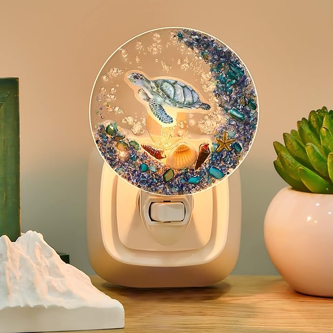 Hortsun Plug in Seashell Night Light Ocean Sea Animal Decorative Night Light Plug in Beach Lamps Vintage Ocean Lamps for Adult for Home Bedroom Living Room Bathroom Wall(Sea Turtle)