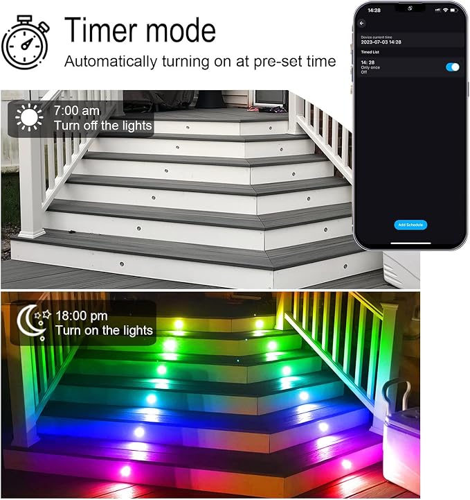 Sumaote LED Deck Lights Kit, 50 Pack 1.22" WiFi Smart RGBW+IC Multicolor | Recessed Low Voltage 12V IP67 Waterproof, App Control Dynamic Color Changing, for Outdoor Step Stair Garden Yard Landscape