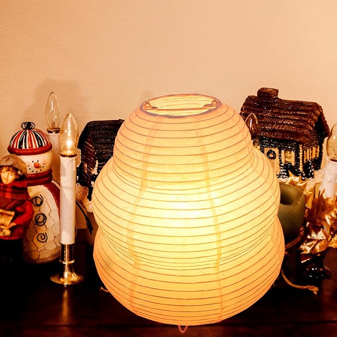 Japanese Rice Paper Lantern Lamp - E14 Base Night Light with Us Plug for Bedroom, Living Room, Kids Room - Cozy Orange Paper Lamp for Home Decor
