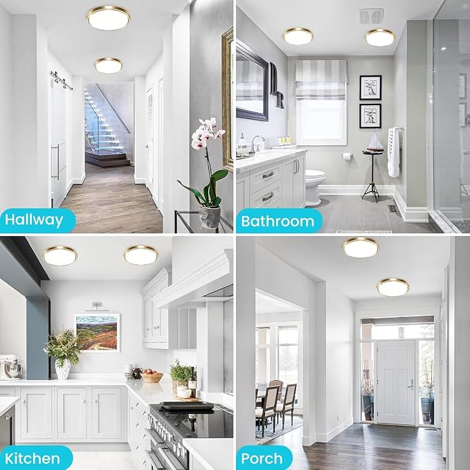 zemty 6Pack 6.5Inch LED Ceiling Lights Gold, 12W 1200lm Small Flush Mount Light Fixture, 3000K/ 4000K/ 6500K Round Flat Recessed Ceiling Lights for Kitchen, Closet, Hallway,Pantry