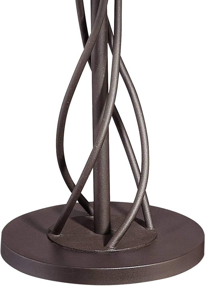 Twist 63 1/2" Metal and Walnut Tray Table Floor Lamp Living Room | Rustic Farmhouse Country Cottage Core with End 5 Wood Twisted Iron Base Brown Linen Fabric Tapered Drum Shade for Bedroom