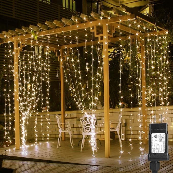 Lighting EVER 306 LED Curtain Lights, 10×10 ft Plug in Hanging Fairy Lights | 18 Hang Down String Lights, 6.9" Apart, High Density Backdrop Lights, Large Size, 8 Modes, Warm White, Not Connectable
