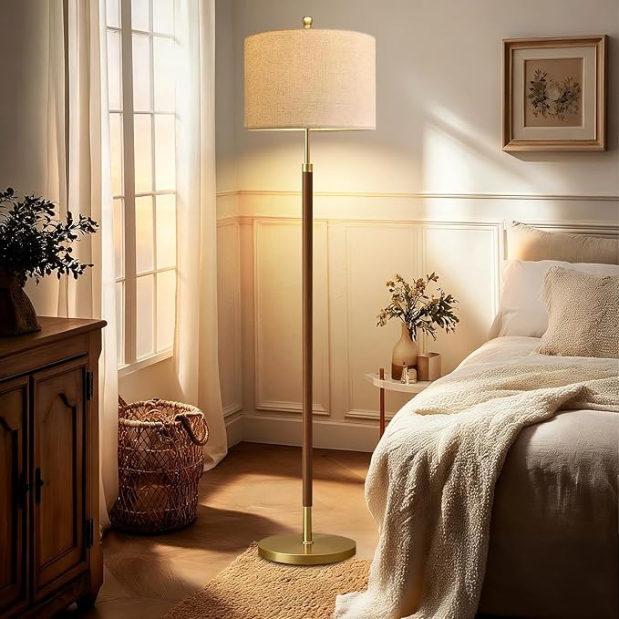 Wood Floor Lamps for Living Room Farmhouse Floor Lamp with Remote Control,Dimmable Vintage Floor Lamp Mid Century Modern Standing Lamp with 3 Color Temperature Tall Floor Lamps For Bedroom Corner