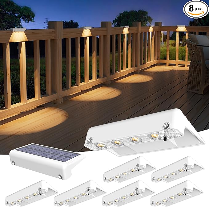 VOLISUN Solar Deck Lights 8 Pack, Warm White Glow LED Large Size Lamp, IP65 Waterproof Step Lights Outdoor for Deck, Step, Fence, Railing, Wall and Stairs
