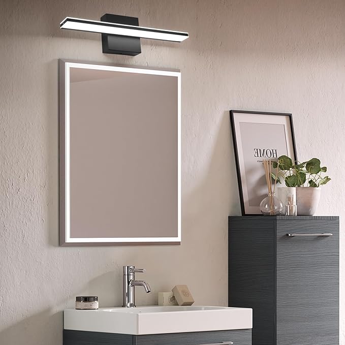 Black Bathroom Vanity Lights 16 Inch LED Lights Over Mirror for Bathroom 9W Bath Lamp Cool White 6000K Vanity Lighting Fixtures Black Modern Wall Lighting for Mirror
