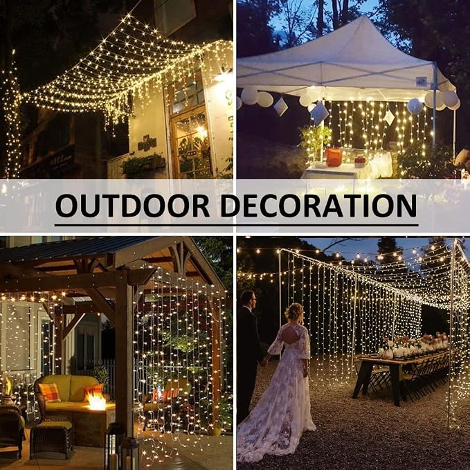 Solhice LED Curtain Lights Outdoor 12ft x10ft, 360 LED Plug in Hanging String Lights Indoor Bedroom, Twinkle Light Backdrop for Outside Wedding Decor, Warm White (Not Connectable)