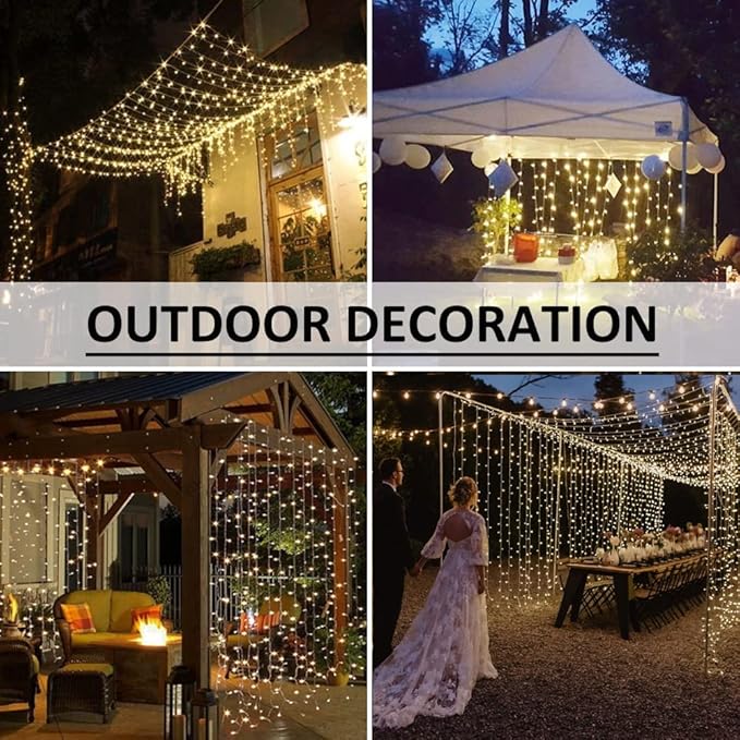 Solhice LED Curtain Lights Outdoor 50ft x10ft, 1000 LED Plug in Hanging String Lights Indoor Bedroom, Twinkle Light Backdrop for Outside Wedding Decor, Warm White (Not Connectable)