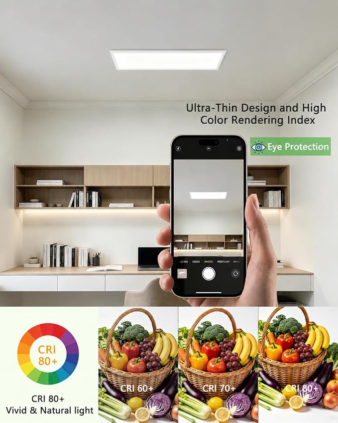 1Pack White 23.6In Flush Mount Ceiling Light, 14W 3000lm Thyristor (TRIAC) Dimmable Rectangle LED Ceiling Light,3-CCT 3000-6500K with Memory Funcation,IP54 for Kitchen/Bathroom/Hallway/Office