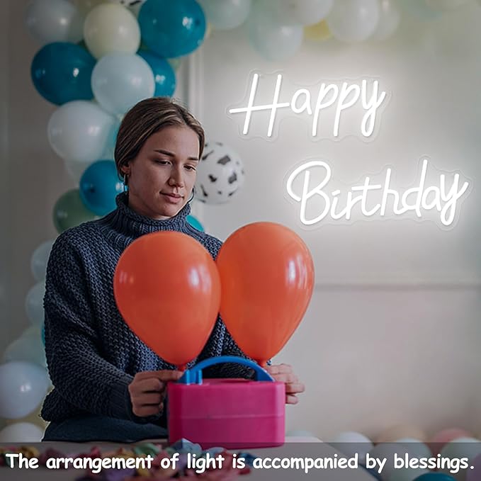 Happy Birthday Neon Sign, 14.2 X 6.6 and 16.7 X 6.5 Inch Large Happy Birthday Neon Light, Dimmable Neon Happy Birthday LED Signs, Birthday Light Up Sign Party Decoration for Home Club Bar Anniversary