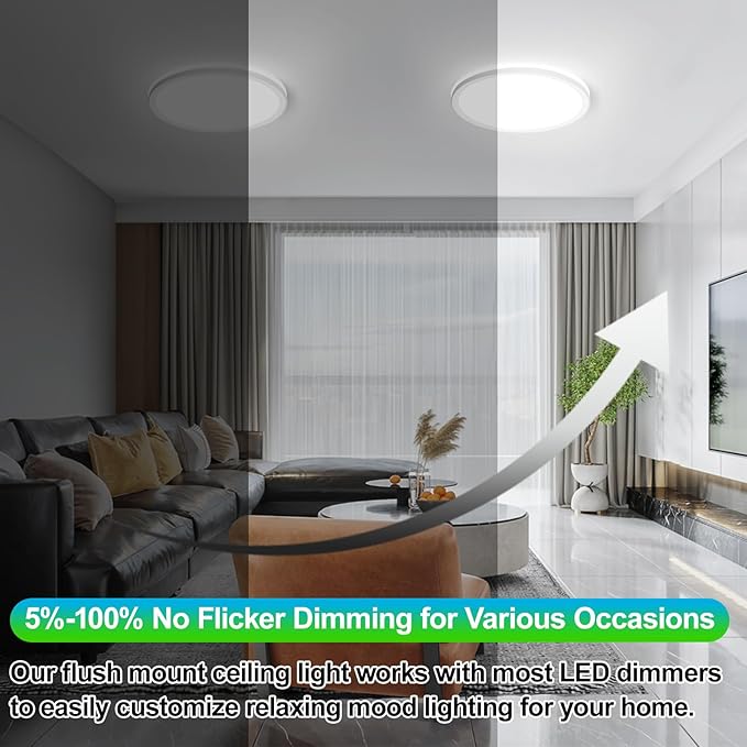 GoBright 4-Pack 7 Inch Dimmable LED Flush Mount Ceiling Lights, 15W 1800LM Ultra Thin Round Light Fixtures Ceiling Mount, 2700K-6500K 5CCT Selectable, Modern LED Lamps for Stairwell, Basement, White