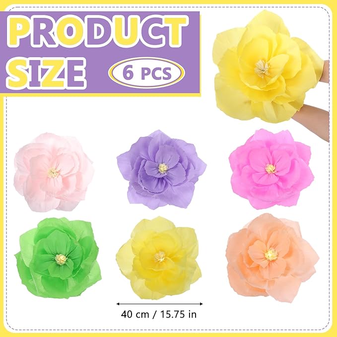 VIHOSE 6 Pcs Tea Party Decorations 15.7 Inch Flower Paper Lanterns with LED Lights for Spring Fancy Party Decorations Large Peony Paper Flower Pendant Lamps for Tea Garden Wedding Bridal Baby Shower