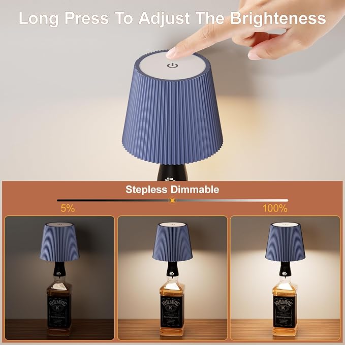 2 Pack Wine Bottle Lamps, 2026 New 3 Color Rechargeable Wireless Bottle Lamps, Bottle Light for Liquor Bottles with Touch Dimming for Parties, Restaurants & Home Decor（Blue）