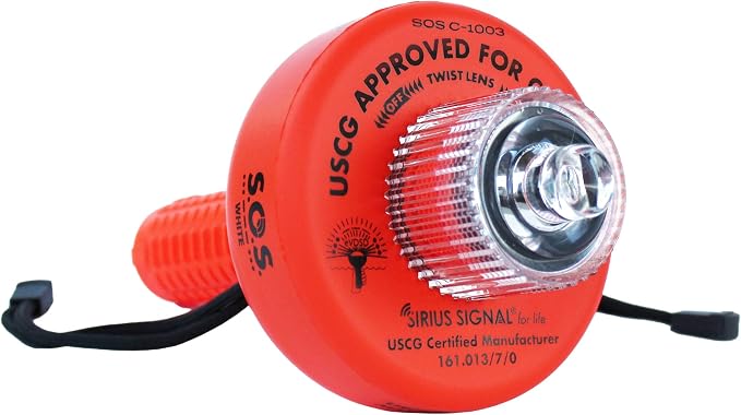 Sirius Signal C-1003 SOS LED Distress Signal - USCG Approved | Electronic Boat Flare Replacement, Bright White Light, Includes Daytime Flag & Whistle