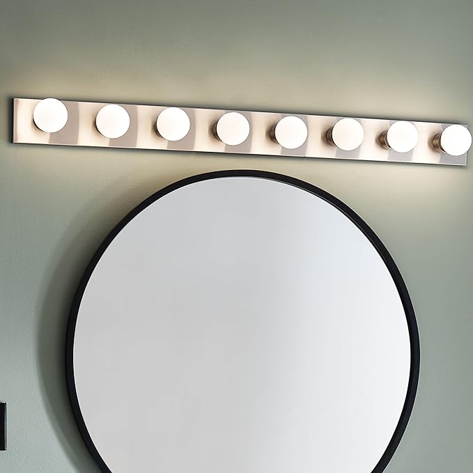 Kichler 8-Light Bathroom Vanity Light, Brushed Nickel | Linear bath bar vanity light for bathroom mirrors (48" x 4.25" x 2"), 628NI