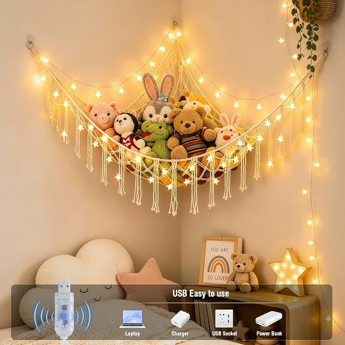JMEXSUSS 50 LED 16.4Ft USB Star String Lights for Bedroom | Star Fairy String Lights, Remote Control, Waterproof, Indoor Use, Tent Loft Bed Classroom Dorm Decor, Warm White