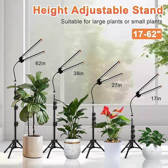 Grow Light with Stand, Super Bright 6000K White Full Spectrum Floor Plant Growing Lamp with Rotatable Light Head & Height Adjustable 17-62" for Indoor Large Tall Plants, Dimmable & Auto Timer 4/8/12H