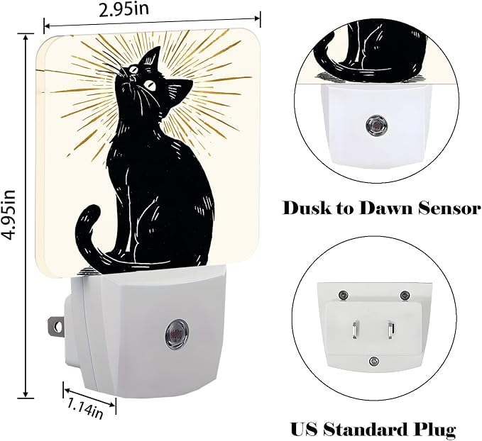 Cute Black Cat Night Light,Funny Paw Plug-in Nightlights Auto Sensor Night Lamp Dusk to Dawn Lamp Home Decor for Nursery Children Girls Boys