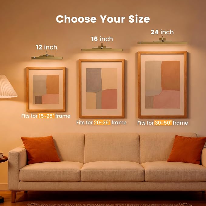 Rechargeable Motion Sensor Picture Light for Wall, 12 Inch, Brass, 1 Pack | Cordless, Magnetic Detachable Bar, Remote Control, 3CCT Dimmable, 4400mAh, for Artworks Paintings
