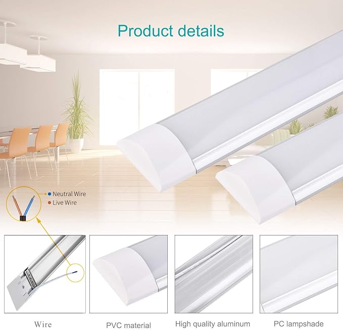 Sararoom 10Pcs 3ft LED Shop Light Fixture, 30W Tube Light, 3600lm, 4000K Neutral White, 90cm 35.4inch Garage Closet Ceiling Light for Office Home Basement, No Plug, No Ground Wire