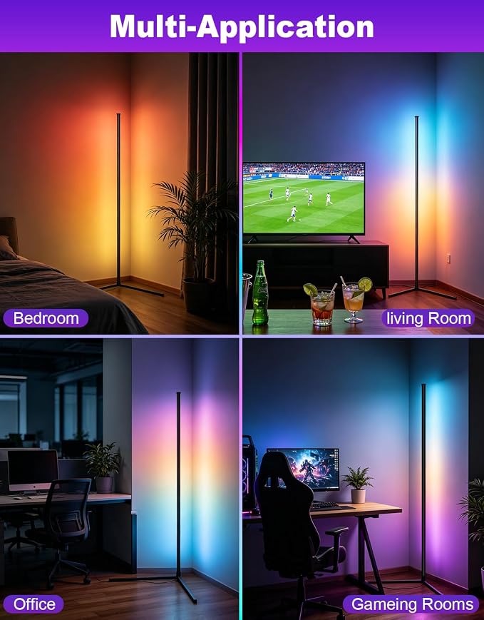MOMSIV RGB Corner Floor Lamp, LED Corner Light with 16 Million Colors | 200+ Dynamic Effects, Modern Design, Music Sync, Control By Remote & APP, for Bedroom, Living Room, Office, Gaming Room
