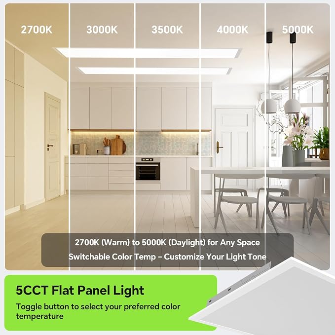 4 Pack 2x4 LED Flat Panel Light 50/40/35/30/25W 6500lm Adjustable, 0-10V Dimmable LED Flush Mount Ceiling Light Fixtures, 2.7K/3K/3.5K/4K/5K Selectable for Office Kitchen Garage - ETL Listed
