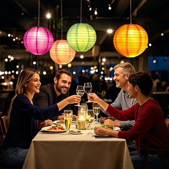 LIHAO 20PCS Colorful Paper Lanterns with Lights, Multicolor Chinese Lanterns Hanging Paper Lanterns for Party Decorations Wedding Birthday Classroom DIY Crafts(Size of 6'' 8'' 10'' 12'')