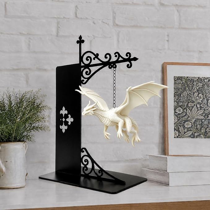Magical Floating Dragon Bookshelf Lamp, Warm LED Dragon Night Light, Fantasy Reading Nook Decor, Unique Gift for Fantasy Lovers and Book Readers (White)