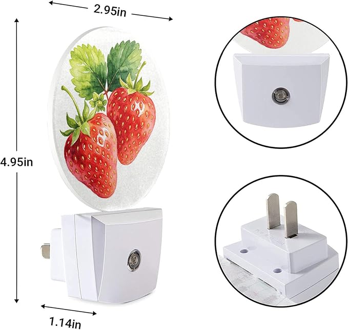 EKOBLA Strawberry Night Light, Cute Red Fruit Watercolor Night Lights Plug Into Wall with Auto Sensor for Home