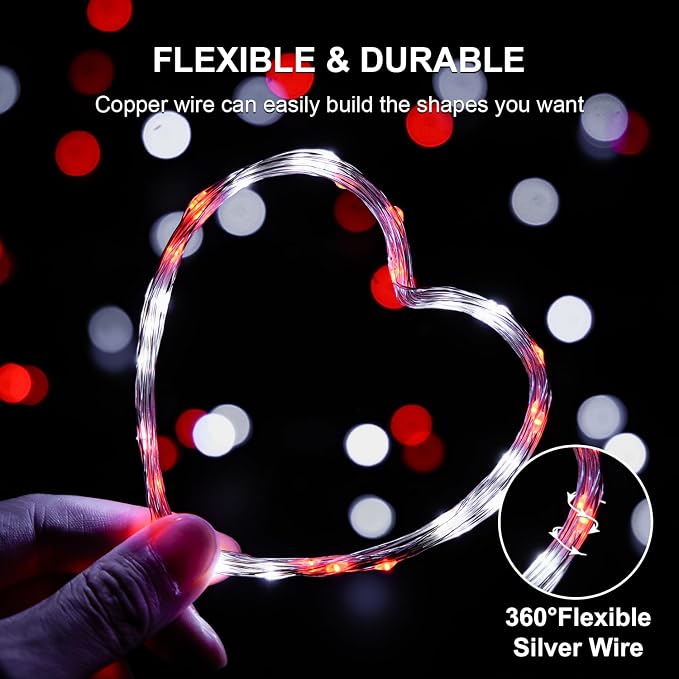 JMEXSUSS 2 Pack Fairy Lights Battery Operated, Red & White Christmas Lights | Total 200LED 66ft, Remote Control, Waterproof 8 Modes, Twinkle Lights for Bedroom Wreath Mantel Christmas Tree Decor