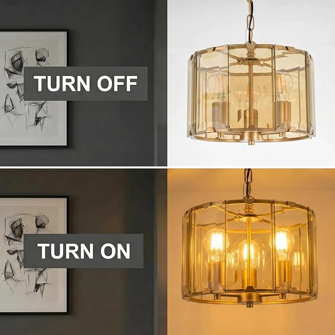 Gold Chandeliers for Dining Room,3-Light Pendant Lights Kitchen Island Round, Height Adjustable Modern Dining Room Light Fixture over Table for Kitchen Entryway Foyer Living Room, UL Listed, 13 Inch