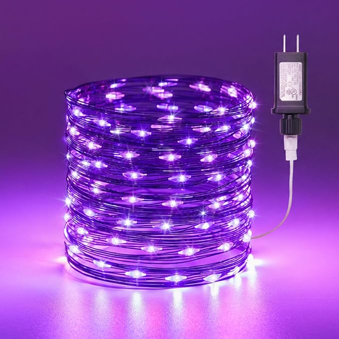 Halloween Fairy Lights Plug in, 33Ft 100LEDs Purple Fairy Lights, Waterproof Flexible Black Wire String Lights for Bedroom Home Party Ghost Haunted House Indoor Outdoor Halloween Decorations, Purple