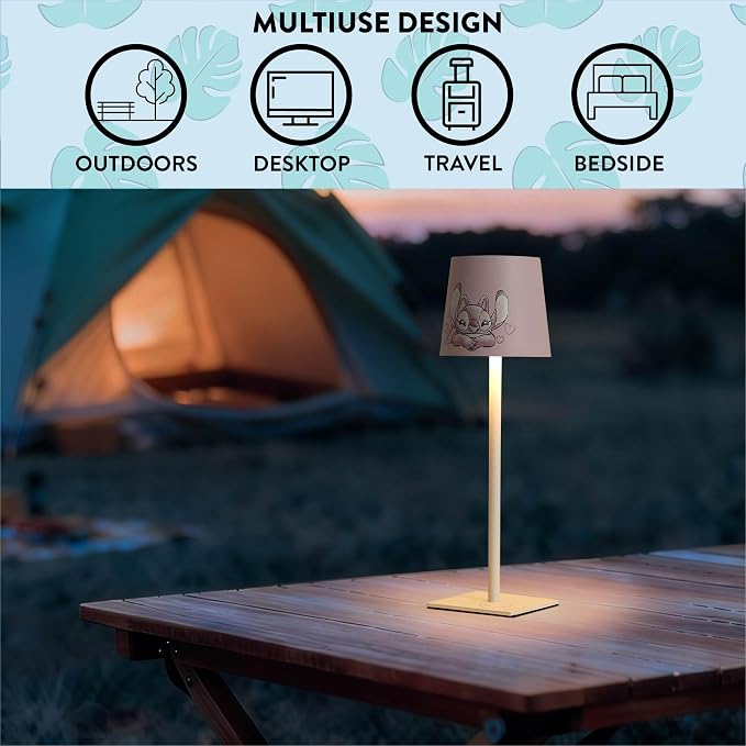 Disney Lilo and Stitch Angel Kids Touch Night Light Lamp, Rechargeable Battery Operated Bedroom Table Lamp with Touch On/Off, Portable LED Desk Light with Charging Cord for Nursery & Children’s Room