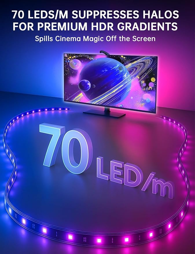 TV Backlight with Sensor Sync, 11.5ft RGB LED Light Strip for 32–50” Screens, Smart App Control, Game & Music Sync Lighting