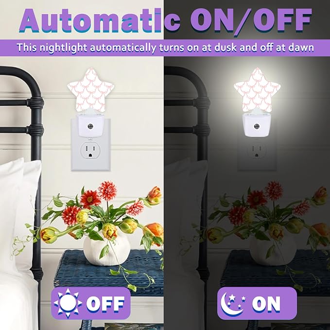 Pink Bow Night Lights Plug Into Wall,Girls Princess Dusk to Dawn Light Sensor Night Light for Kids, Energy Efficient Sleep Friendly Lamp for Bedroom Bathroom Nursery