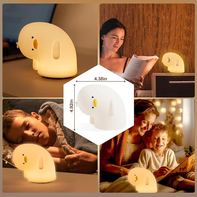 VTIGER Why Duck Night Light, LED Squishy Cute Lamp, Silicone Duck Light for Kids, Dimmable Girls Baby Bedroom Nightlight, Rechargeable Touch Lamp for Breastfeeding Nursery Decor