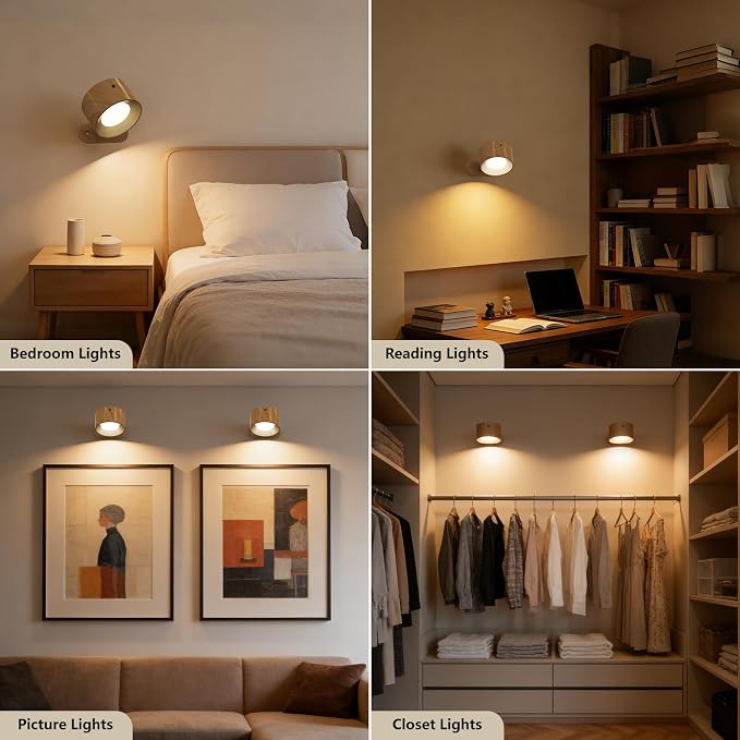 Kitloo Rechargeable Wall Sconces 2200mAH Battery Operated, 200LM LED Wall Light 3 Color Temps & Remote and Touch Wall Lamps, 360°Rotate Magnetic Ball Dimmable Cordless Lights for Reading 2 Pack
