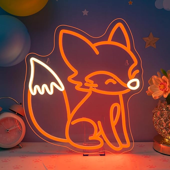 Fox Neon Sign Animal Neon Light for Classroom Bedroom Living Room Fox Wall Decor Anime LED Sign Orange Light Up Library Nursery Book Store Birthday Gifts for Teens Animal Lovers