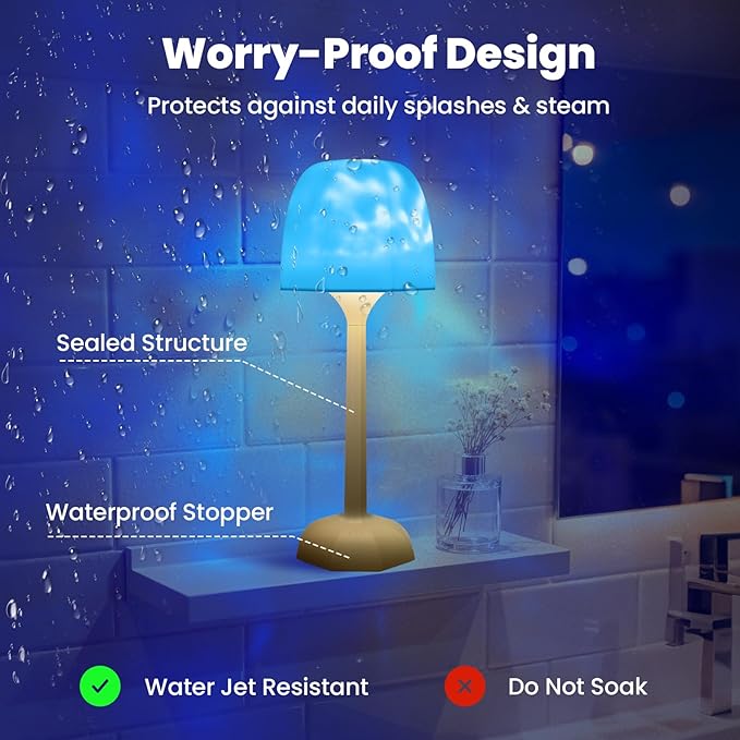 4 in 1 Shower Lamp Waterproof Bathroom Lamp Ocean Wave Projector Light Northern Galaxy Light 16 Color Rechargeable Remote Control lumena Lamps for Inside Shower/Bathtub